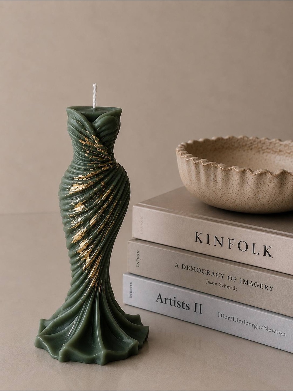 Sculpted Green Twist Decorative Candle